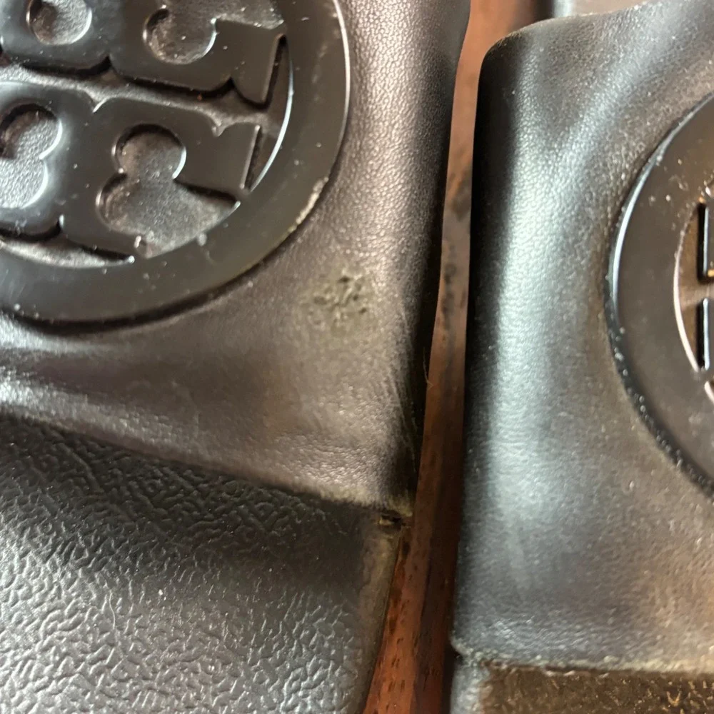 Tory Burch Miller Cloud Black Leather Logo Slide Sandals Womens Size 9